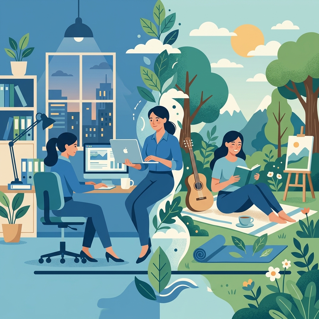 Work-life balance concept showing harmony between professional work and personal well-being